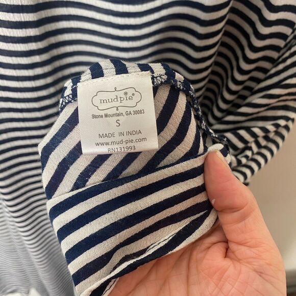 Mudpie Navy & White Thin Striped Flowy Sleeveless Stretch Tank Shift Dress S - Picture 8 of 11